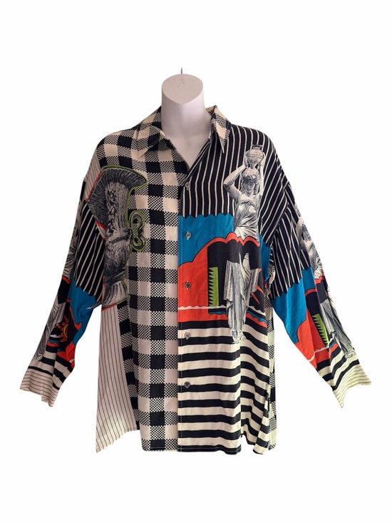 Timney Fowler for go Silk Tops - Timney Fowler Go Silk Vintage 90s Graphic Avant Garde Silk Blouse M Maximalist
